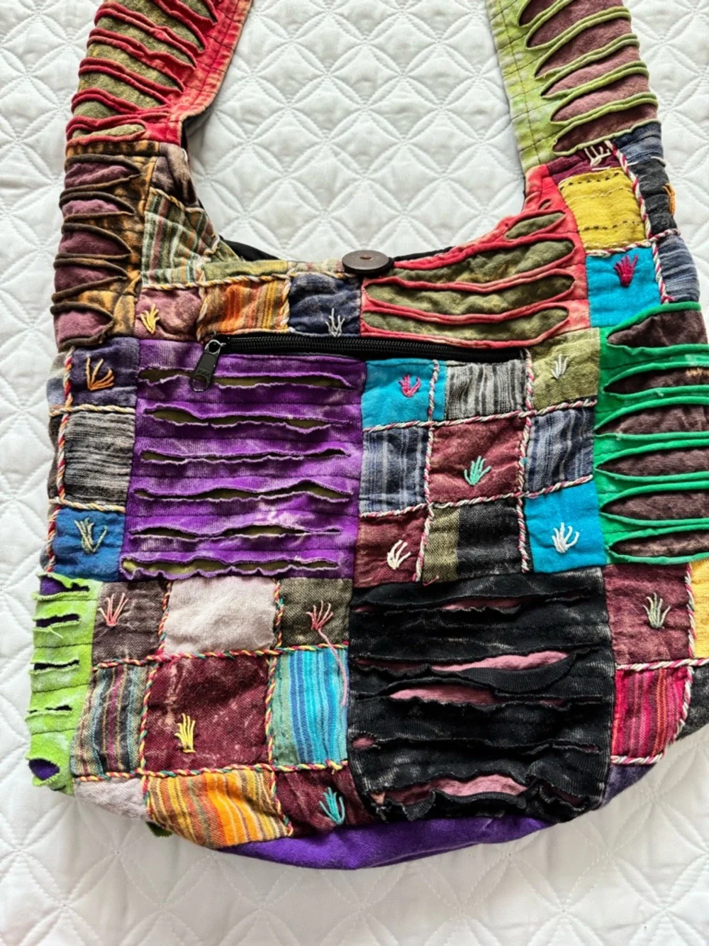 Multicolor Razor Cut Patchwork Hippie Boho Hobo Shoulder Bag Purse